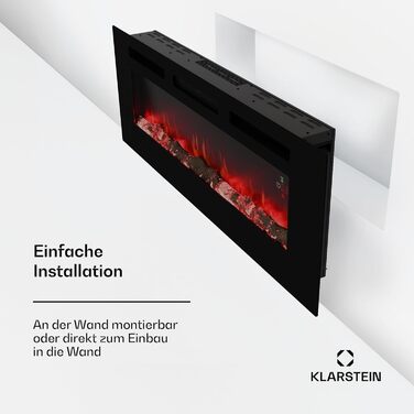 Електрокамін Klarstein Galeras Smart 1800 Вт, LED-полум'я, керування через додаток і пульт, регулювання кольору та яскравості, захист від перегріву, настінний, 127x47x13 см, чорний