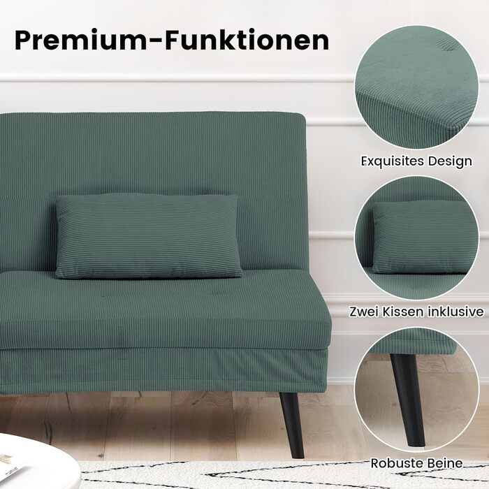 Диван-ліжко LUCKRACER 3-місний, трансформер, футон, кутовий диван, зелений, для вітальні та квартири