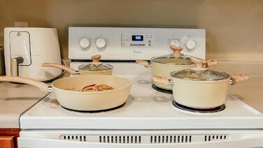 Набір посуду MAISON ARTS 12 предметів: каструлі та сковорідки з антипригарним покриттям, гранітне покриття, для плити та індукції, бежевий