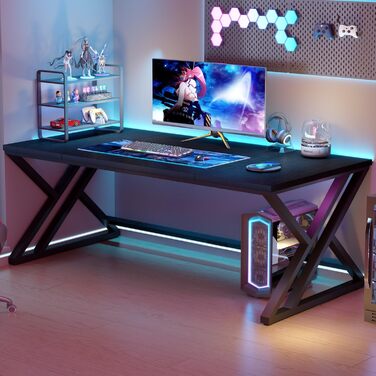 Великий комп'ютерний стіл LVB 180x80 см: стіл для офісу, роботи, геймінгу з дерева та металу (чорний)