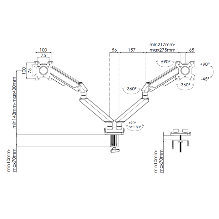 Настільне кріплення для монітора Anda Seat Stealth II Duo 17’’-32’’ Black & White