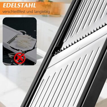 Машхом Мандоліна для овочів 5-в-1 з нержавіючої сталі, регульована, для овочів, фруктів, картоплі, помідорів, цибулі, 40 см