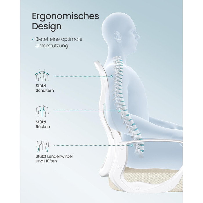Офісний стілець SONGMICS ергономічний з підтримкою спини, обертовий, сітчастий, з підлокітниками, бежево-білий