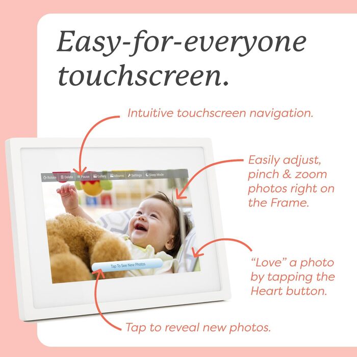 Цифровий рамка для фото Skylight Frame 15 дюймів з Wi-Fi, сенсорний екран, відправка фото по електронній пошті/додатку, хмарне сховище - чудовий подарунок (25,4 см, класичний білий)