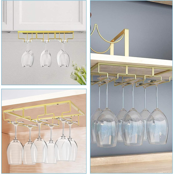 Тримач для келихів вина GBCHOOSE (2 шт.), золото, під шафу, для барів та кухні