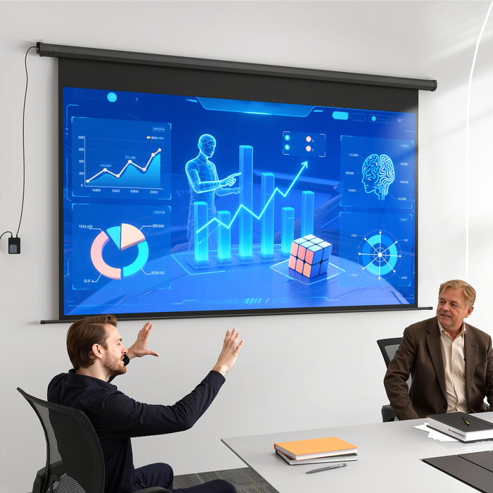 Екран проекційний Beamer-Leinwand, формат 16:9, з пультом дистанційного керування, розміром 266 x 149 см (120 дюймів), чорного кольору