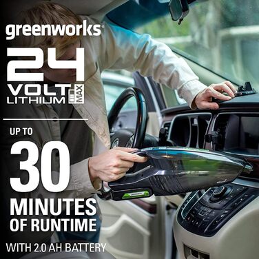 Акумуляторний ручний пилосос Greenworks G24HV (Li-Ion 24 В, 2 налаштування швидкості, 2 системи фільтрів для вологого та сухого використання, включаючи акумулятор та зарядний пристрій) 1 акумулятор 2 Ач