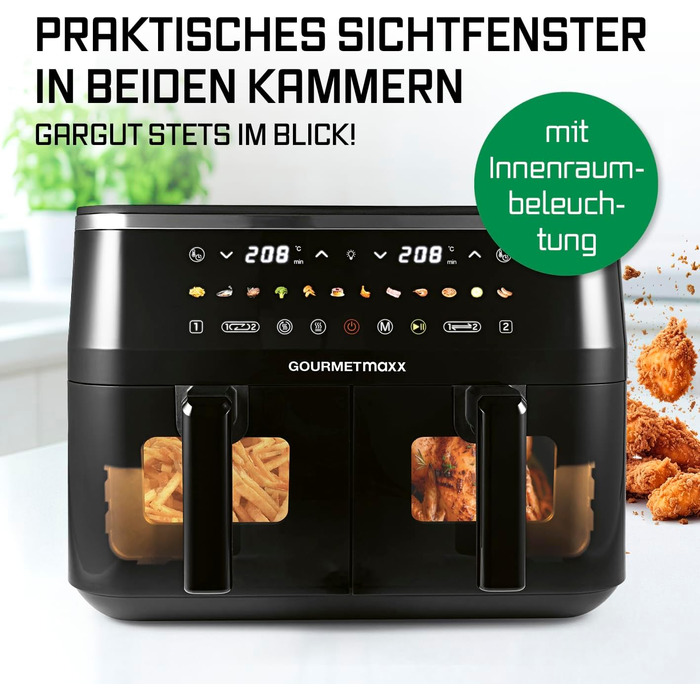 Фритюрниця повітряна GOURMETmaxx з 2 камерами | Об'єм 10л | Вертикальна, з сенсорним дисплеєм