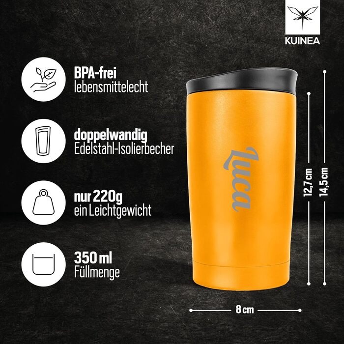 Термокружка з гравіюванням, 350 мл, чорна (з можливістю персоналізації), не протікає