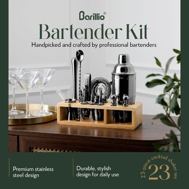 Набір шейкерів Barillio Elite Cocktail Set 23 шт. з бамбуковою підставкою, чорний