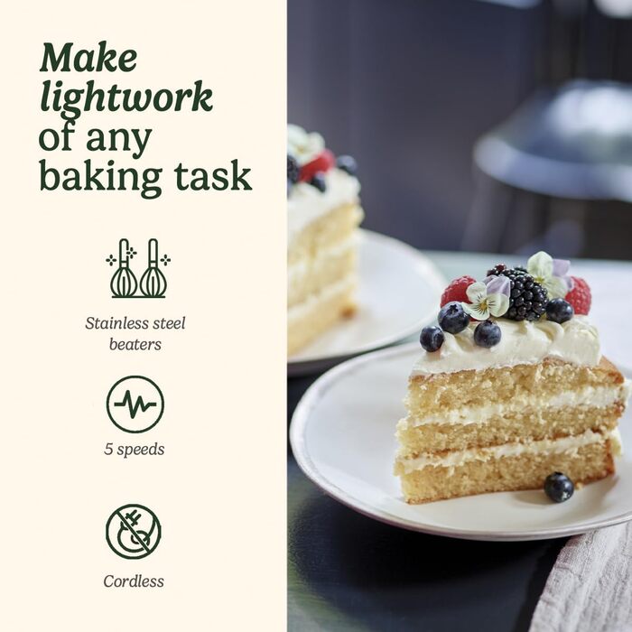 Електричний ручний міксер Cuisinart Akku-Power з нержавіючої сталі, 5 швидкостей, USB-зарядка, бездротовий, для випічки, 20 хв роботи, миється в посудомийній машині