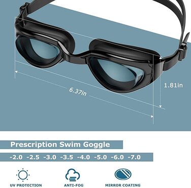 Окуляри для плавання ZIONOR оптичні, G7 герметичні і протитуманні професійні окуляри для плавання з сильним зором / діоптрією, захист від ультрафіолету для чоловіків і жінок (діоптрії від -2,0 до -7,0) (чорні прозорі лінзи G7 a, -7.0)