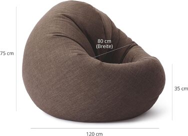 Лаунж Lumaland Beanbag Диван-мішок зі спинкою Гнучка внутрішня крісло-мішок Ергономічний і міцний З адаптивним заповненням EPS Чохол, який можна прати (120 x 80 x 75 см, коричневий)