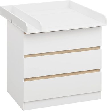 Комод для переодягання з пеленальним столиком WOLTU, 3 шухляди, білий+дуб, захист від перекидання, 86 см