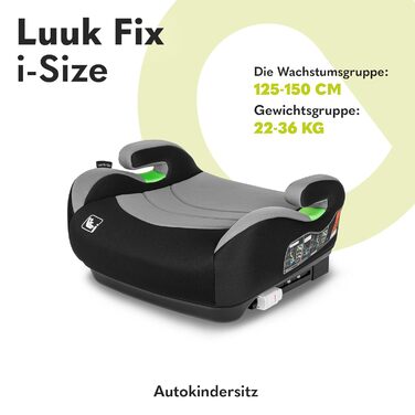 Сидіння-бустер LIONELO LUUK FIX i-Size з ISOFIX, від 22 до 36 кг/ 125 150 см, Група 2 і 3, Зручний підлокітник і сидіння, Знімний чохол Темно-сірий