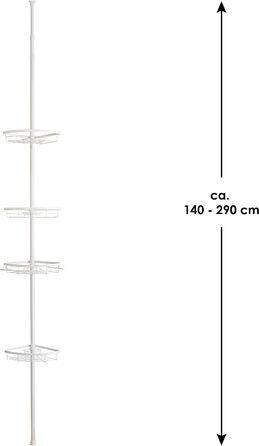 Кутова полиця для телескопа bremermann, 4 кошики, телескопічний стрижень довжиною не більше 290 см (білий)