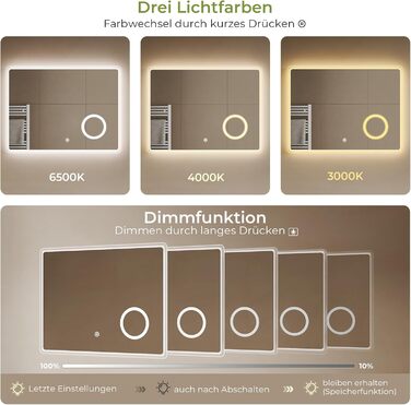 Дзеркало для ванної кімнати S'AFIELINA з підсвічуванням 60x120 см, 3-разове збільшення, сенсорне керування, IP44, енергозбереження