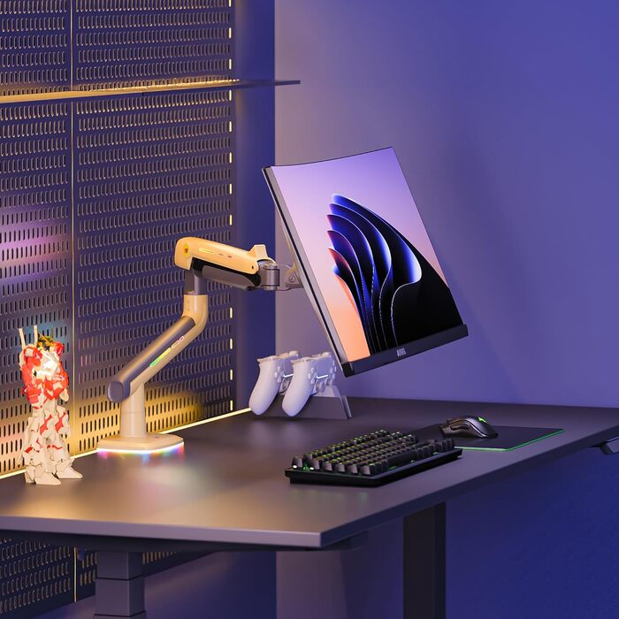 Кріплення для монітора NB Ergonomic для широких моніторів до 60 дюймів, RGB, підставка для монітора, навантаження до 20 кг, VESA 75 & 100 (жовтий)