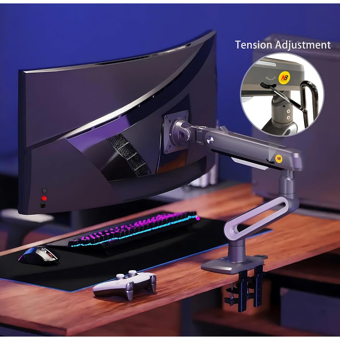 Кріплення для монітора NB Ergonomic A6 сірого кольору, підходить для моніторів 27-50 дюймів, навантаження до 18 кг, VESA 75/100 мм
