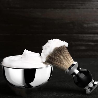 Веганська щітка для гоління GRUTTI преміум-імітація борсукової шерсті, набір - синтетика, синтетичний волос, чорний, акрилова ручка, металеві акценти