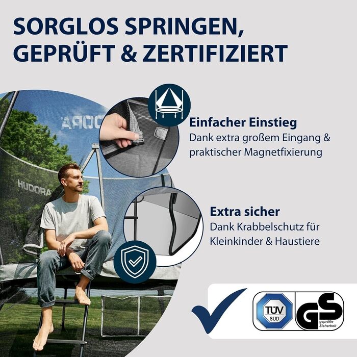 Батут садовий HUDORA Fantastic Complete Max: діаметр 300 см, з захисною сіткою, драбиною та захисним бортом, навантаження до 120 кг