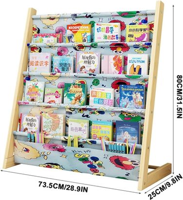 Дитяча книжкова шафа, мультяшна книжкова шафа з масиву дерева, стелаж для зберігання в дитячій кімнаті, полиця для книжок з малюнками для дитячого садка (колір A, S 73,5X25X80 СМ) 73,5X25X80 см A
