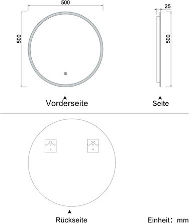 LED дзеркало для ванної кімнати Aica Sanitär, кругле, 50 см, з підсвічуванням (холодне/нейтральне/тепле світло), диммування, функція пам'яті, сенсорне управління, запобігання запотіванню, автоматичне вимкнення