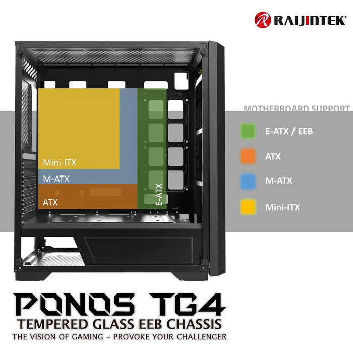Корпус для ПК Raijintek PONOS TG4, сумісний, скло, чорний