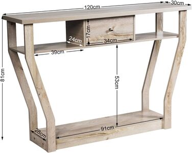 Консольний стіл GIANTEX вузький з ящиком і полицею, 120x30x81 см, сірий, із захистом від перекидання