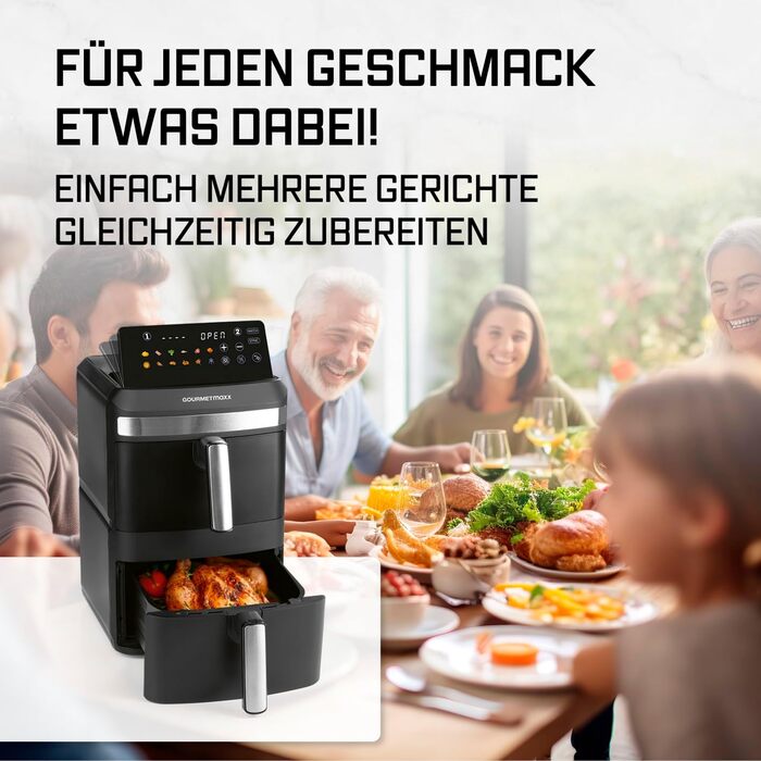 Фритюрниця повітряна GOURMETmaxx з двома камерами | 12 літрів | Airfryer з сенсорним дисплеєм