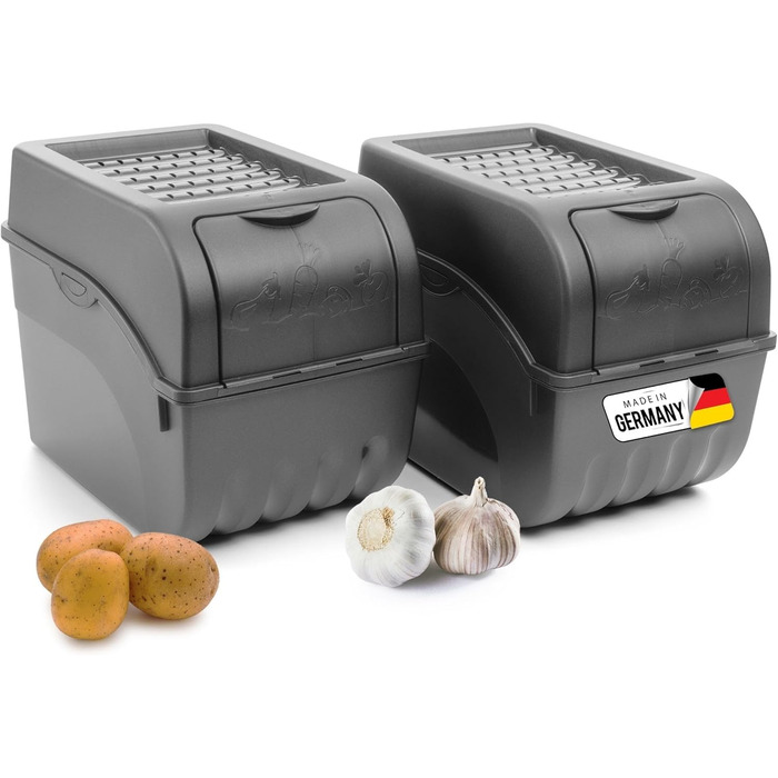 Короб для зберігання картоплі Novaliv | 2 шт по 5л | Антрацитовий сірий | Короб для цибулі та овочів | Складається | Короб для картоплі, цибулі, фруктів | Контейнер для зберігання свіжості (9 літрів)