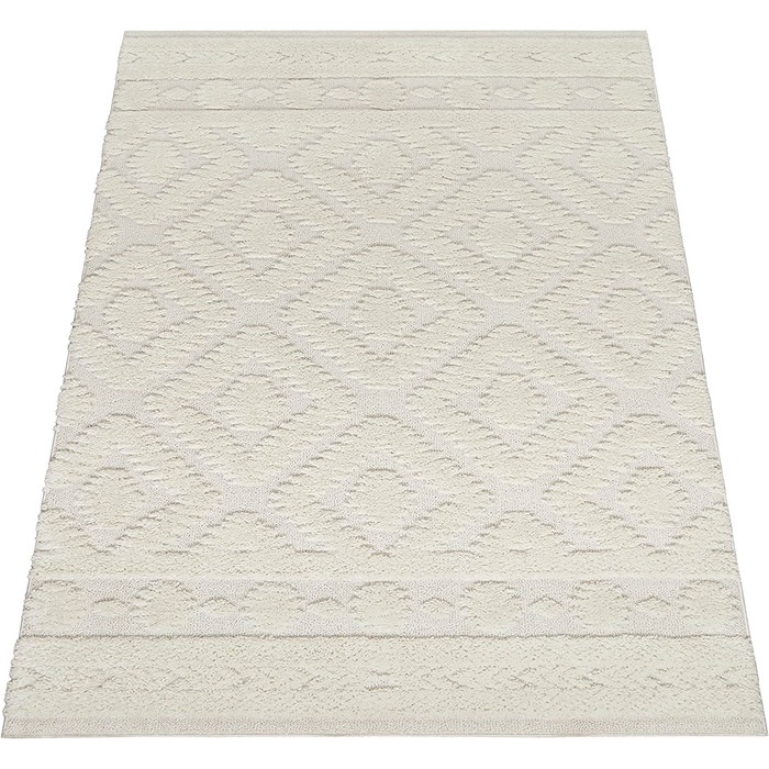 Домашній килим Paco з високим ворсом для вітальні, кошлатий 3D, вінтажний вид в стилі етно-бохо, м'який, розмір колір (120x160 см, кремовий 8)