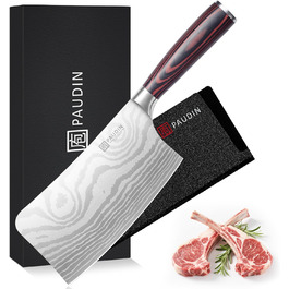 PAUDIN Ніж Сантоку з Дамаської сталі 13 см, професійний кухонний ніж для кухні, надзвичайно гострий, з високоякісної нержавіючої сталі та ергономічною ручкою G10 (ніж-сікач 18 см)