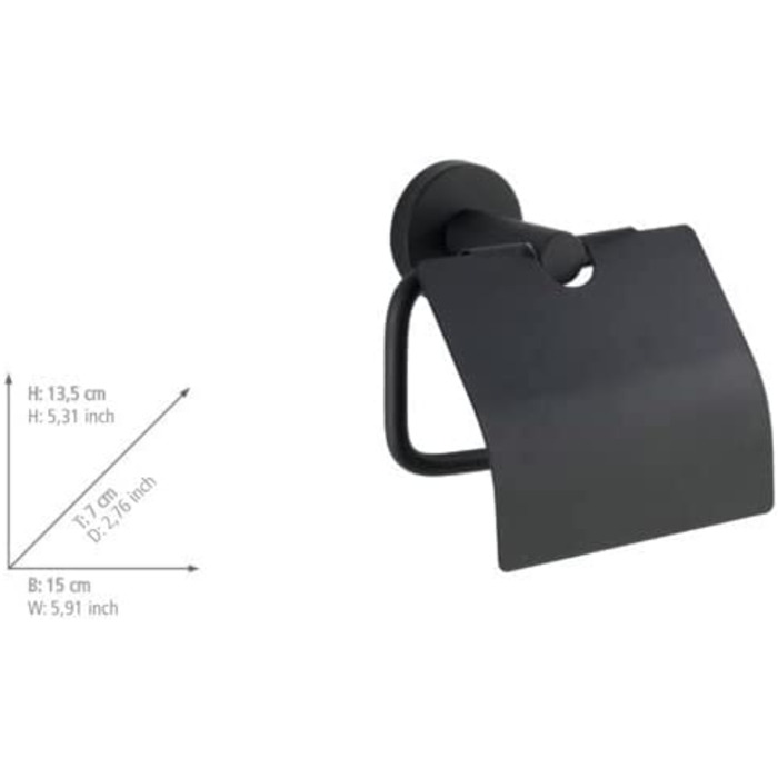 Тримач для туалетного паперу WENKO чорний матовий тримач для туалетного паперу Bosio з нержавіючої сталі, нержавіюча сталь, 15 х 10,5 х 6,5 см, матовий (чорний матовий, з кришкою)