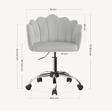 Крісло WOLTU для дому та офісу з м'якою спинкою у вигляді пелюсток, обертове, з регулюванням висоти, для робочого кабінету, спальні, сіре (велюр)