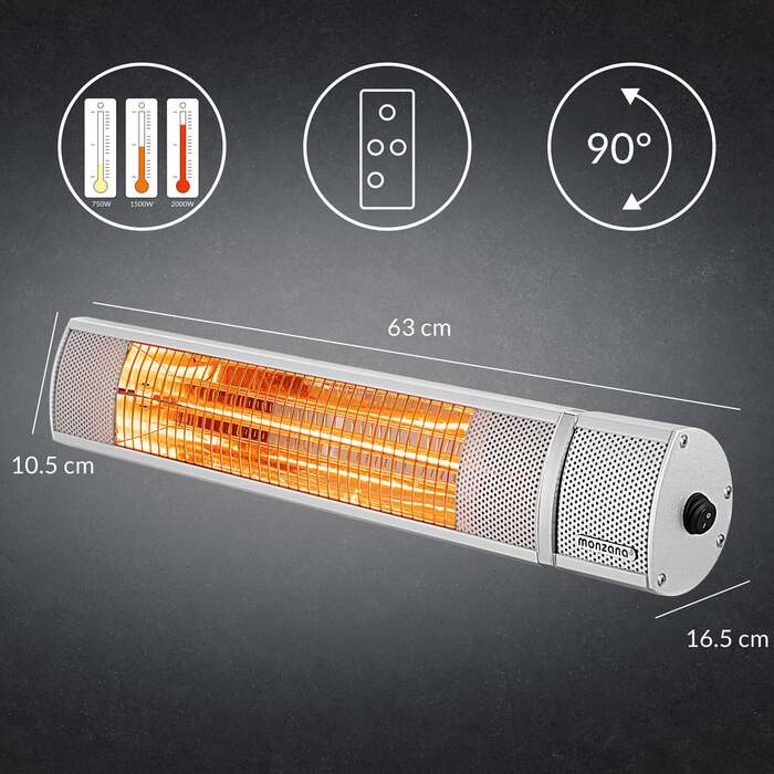 Променистий обігрівач MZH2000 срібло 2000W