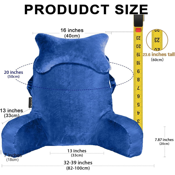 Підлогове крісло-мішок для читання в ліжку, диван, дорослий, з кишенею, синього кольору