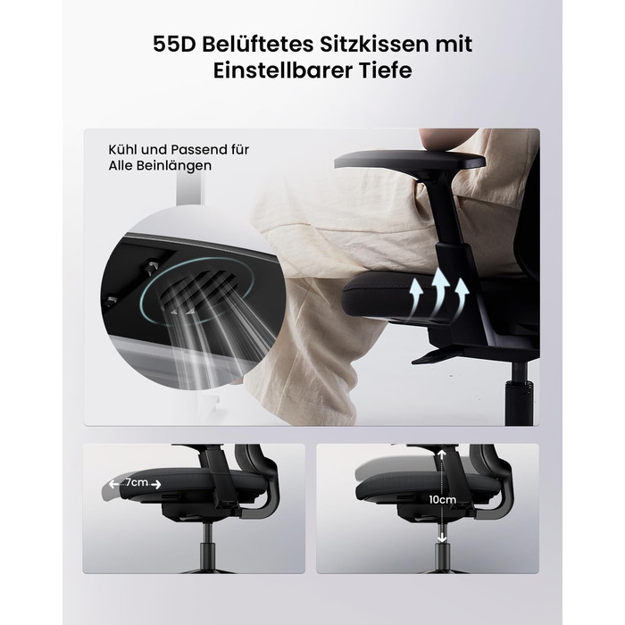 Офісний стілець ProtoArc Flexer ергономічний чорний з регулюванням глибини сидіння та дихаючою сітчастою спинкою для дому та офісу