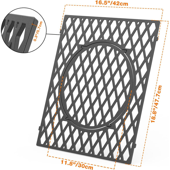 Чавунна решітка Onlyfire зі знімною круглою вставкою, для газового гриля Weber Genesis 2022 E/S 325, E/S/EPX 335, E/S/SPX-435, для серії Genesis 300&400 (потрібна решітка Weber Crafted), 42x47,7 см 4247 см