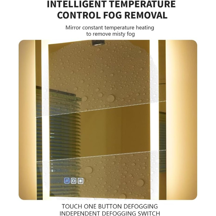 Дзеркало для ванної кімнати Luminorcrest з підсвічуванням, прямокутне 60 x 80 см, LED, 3 кольори, диммування, сенсорне управління, антизапар, CRI90+, загартоване скло, бічне та заднє підсвічування