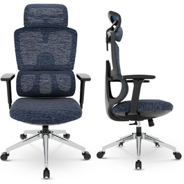 Офісне крісло Dripex Ergo, сітчасте, регульоване, 2D поперековий відділ хребта, поворотне, для домашнього офісу (синє, 3D підлокітник)