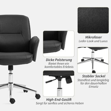 Крісло Vinsetto для офісу та дому: регульоване, поворотне, з функцією гойдання, мікрофібра, до 120 кг, чорне