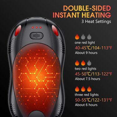 Електричний грілка для рук FANDLISS 10000mAh, 2 шт., з магнітним кріпленням, 3 режими нагріву, для кемпінгу та відпочинку на природі