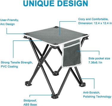 Портативний складаний табурет Zwini 2-місний кемпінговий табурет розбірний з оксфордської тканини 600D Вміщує до 400 фунтів для кемпінгу, риболовлі, пікніка, подорожей і походів (12,5 * 12,5 * 13,8 дюймів)