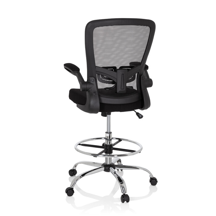 Офісний стілець / табурет VENDO WORK з сітчастою/тканинною оббивкою, чорного кольору, hjh OFFICE