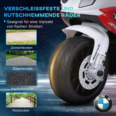 HOMCOM BMW S1000RR ліцензійний електричний триколісний дитячий мотоцикл з акумулятором, дитячий транспорт, сталевий, червоний, 66x37x44 см