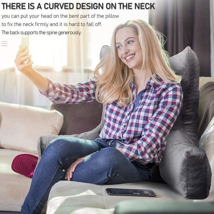 Підлогове крісло-подушка для читання, м'яке крісло для сну, подушка для спини до ліжка, крісло-подушка з підлокітниками та кишенями, спинка та підтримка знімний чохол, для дорослих