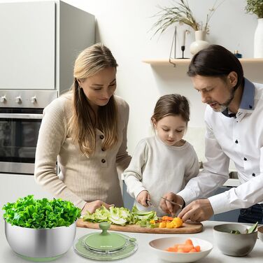 Салатниця-сушарка з нержавіючої сталі SUTEAS, велика миска для миття овочів та фруктів, сушарка для салатів з 5 лезами, сито для яєць/жовтка, подрібнювач для ефективного приготування салатів та миття продуктів