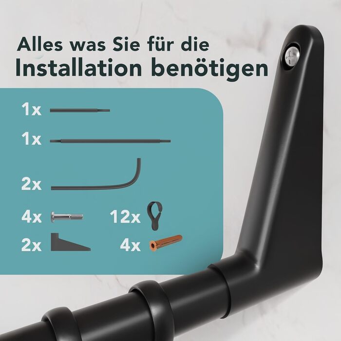 Штанга для душу Ericha L-подібної та U-подібної форми - 4-в-1 для ванни та душу - сталева з порошковим покриттям (чорна)