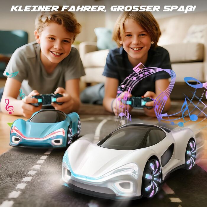 SIMREX RC Автомобіль 360° Дрифт Stunt Авто на радіокеруванні з LED підсвіткою дисків та туманом, 2.4GHz для дітей та дорослих від 6 років, подарунок на день народження, білий
